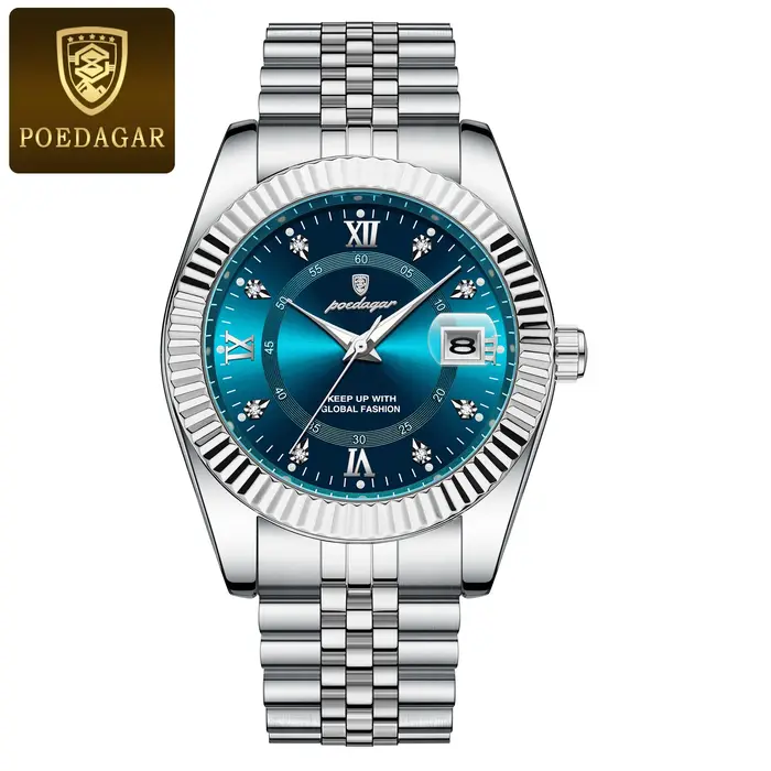 POEDAGAR classique luxe hommes montres à Quartz en acier inoxydable Date homme montre étanche lumineux mode affaires