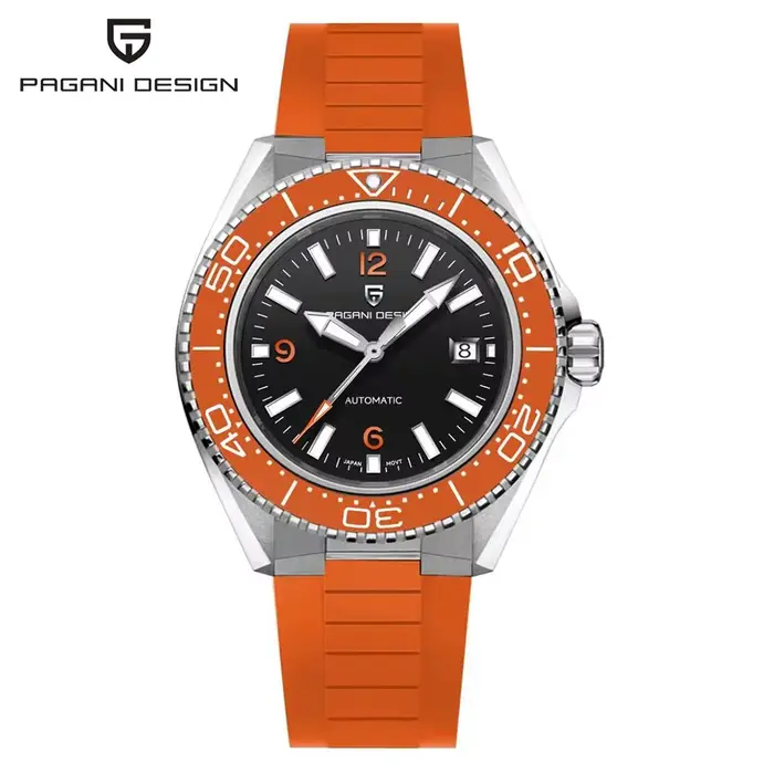 PAGANI DESIGN – montre de plongée Orange pour hommes, automatique, mécanique, mouvement japonais, ve