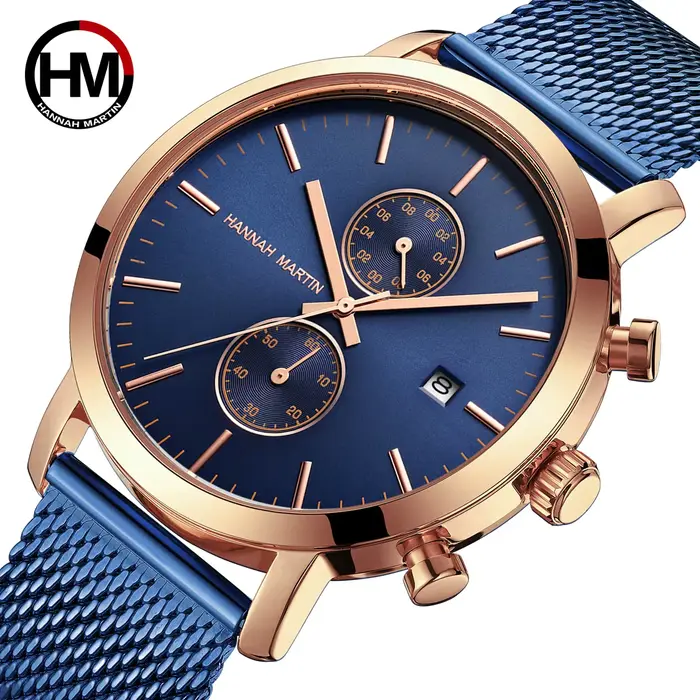 Montre Homme HANNAH MARTIN Noire Créative Multifonctionnelle Atmosphérique de Haute Qualité 40mm Géométrique Rêveuse AAA