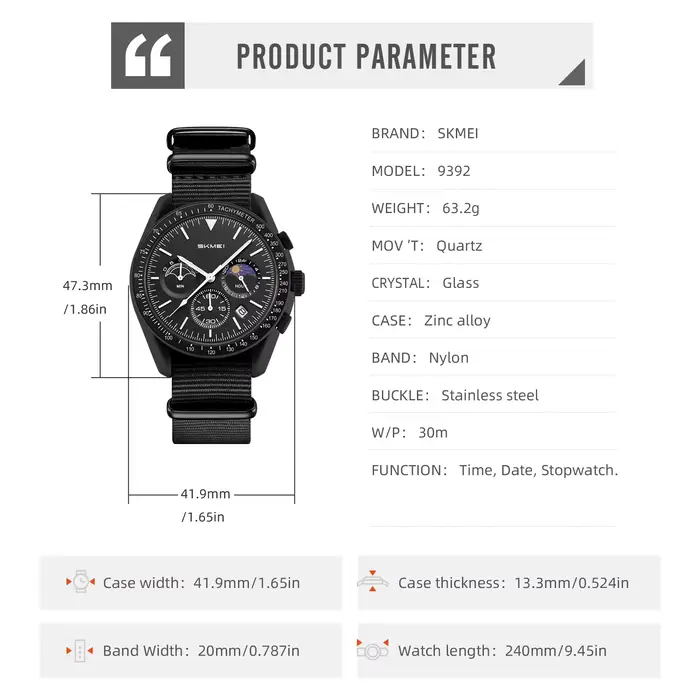 Montre-bracelet à quartz pour homme SKMEI 9392