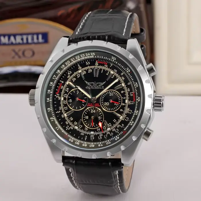 Montre Jaragar en acier inoxydable avec bracelet en cuir pour homme, résistante à l'eau, mouvement automatique, élégante pour occasions spéciales