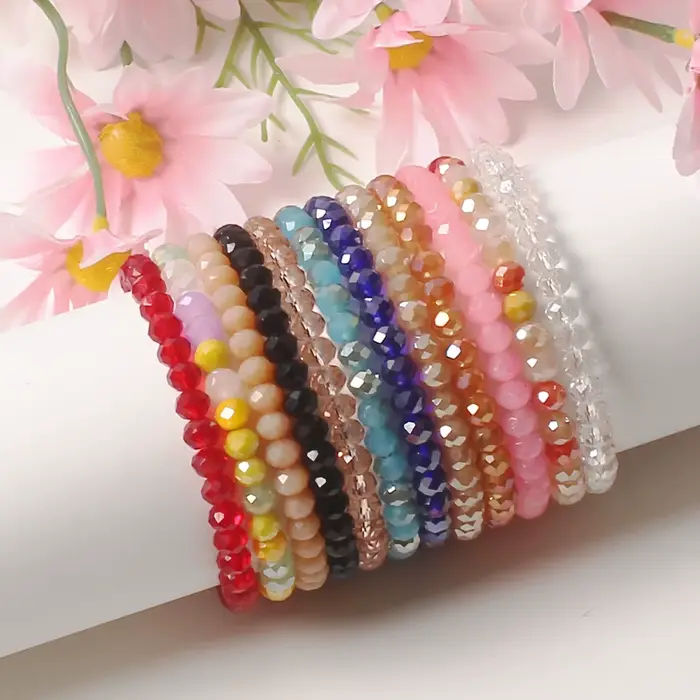 Mode femme Bracelet bijoux coloré cristal perlé élasticité Bracelets cadeaux en gros pour femme fill