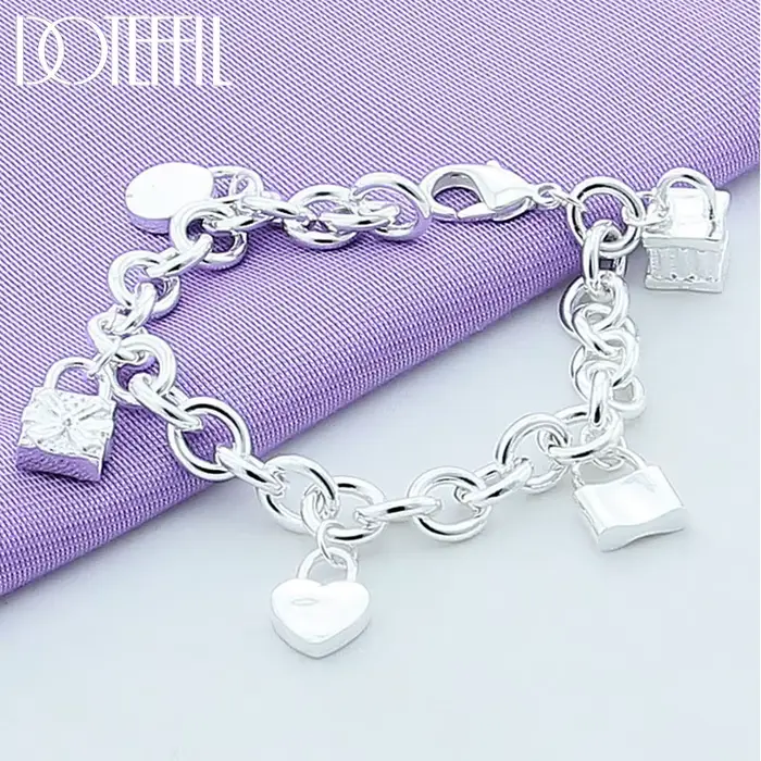 DOTEFFIL – Bracelet en argent Sterling 925 pour femmes, cinq rondes et carrées, breloque à la mode,