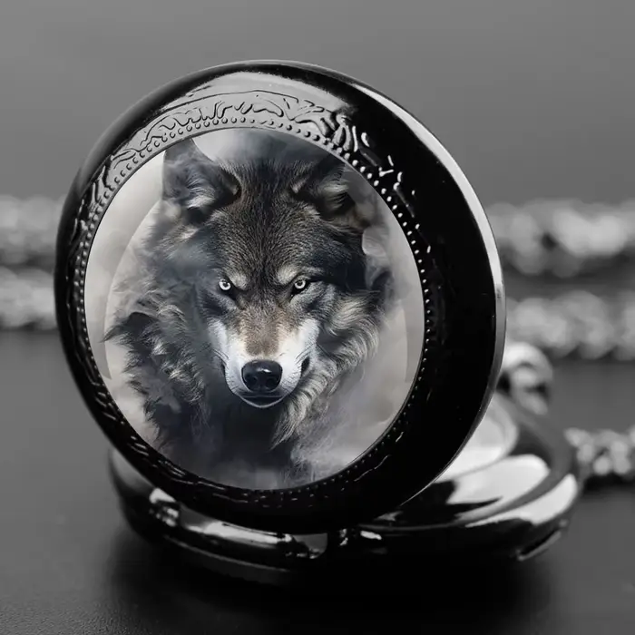 Montre de poche à quartz avec dôme en verre Wolf Design – Chaîne durable et cadran à chiffres arabes