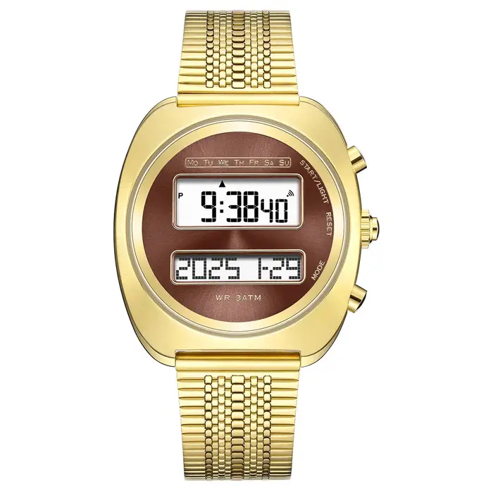 Montre numérique rétro à double affichage pour homme avec date, rétroéclairage, bracelet en acier inoxydable tendance, résistante à l'eau et dotée d'une alarme, idéale pour les occasions quotidiennes et spéciales
