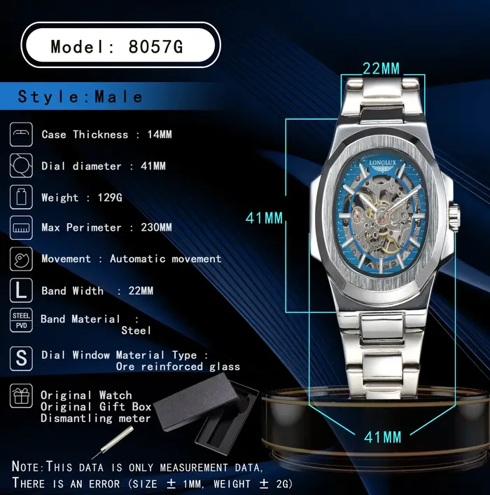 Montre automatique mécanique pour homme LONGLUX, montres de luxe, étanches, squelette, pour affaires