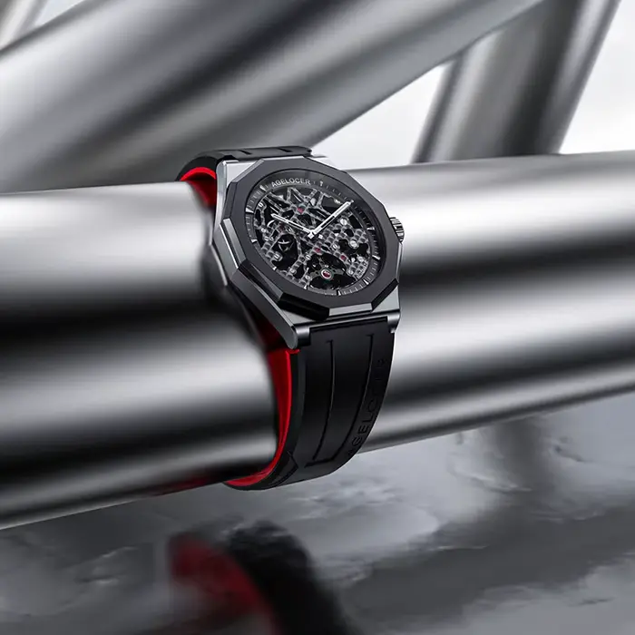 Montre AGELOCER Original Schwarzwald Montre Squelette Automatique Sportive Cadeau d'Anniversaire Occasions Spéciales Homme