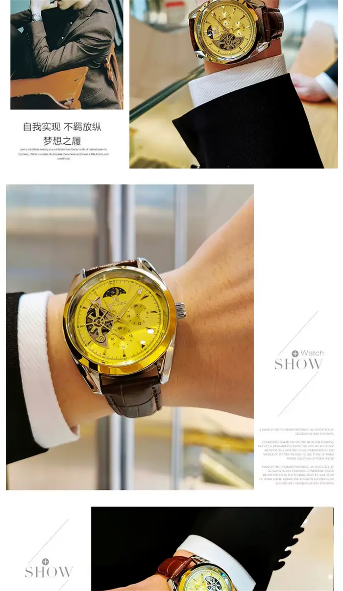 Montre mécanique automatique AOKULASIC pour homme résistante à l'eau et robuste pour occasions spéciales et détails de mode militaire et sportif