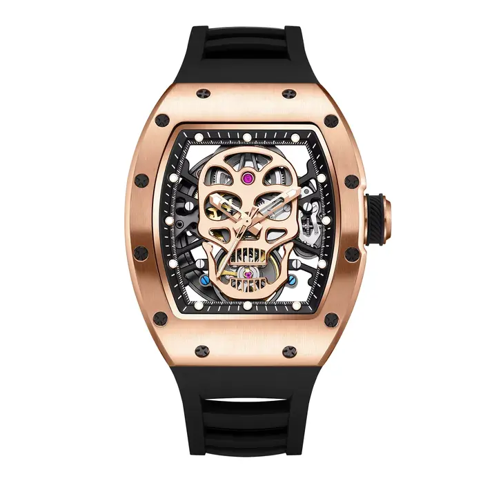 Montre mécanique Daniel Gorman en fibre de carbone avec bracelet silicone pour homme occasions spéciales élégante
