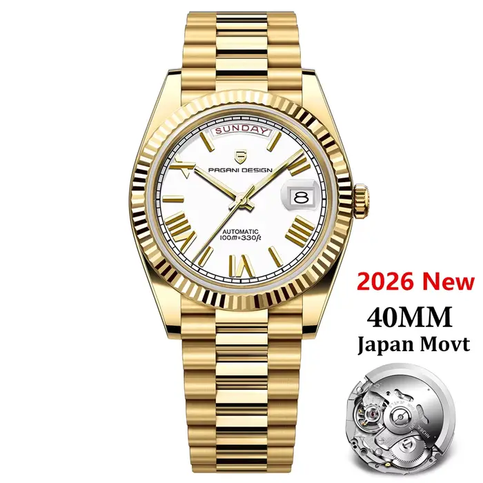 Montres pour hommes PAGANI DESIGN DD40 Or Blanc Luxe Automatique Mouvement Japonais Date Jour Mécani
