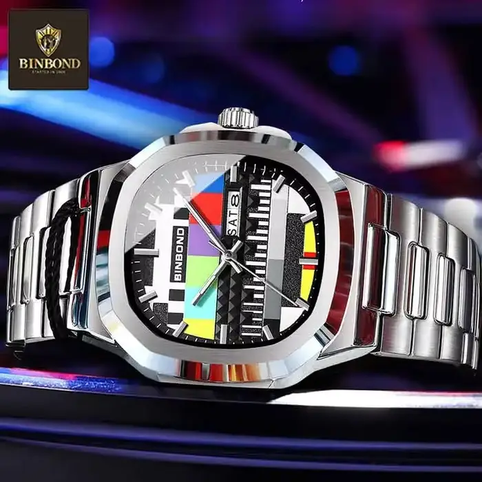 BINBOND Creative TV cadran hommes montres nouvelle mode Original rétro Design lumineux Quartz montre-bracelet pour homme avec calendrier semaine
