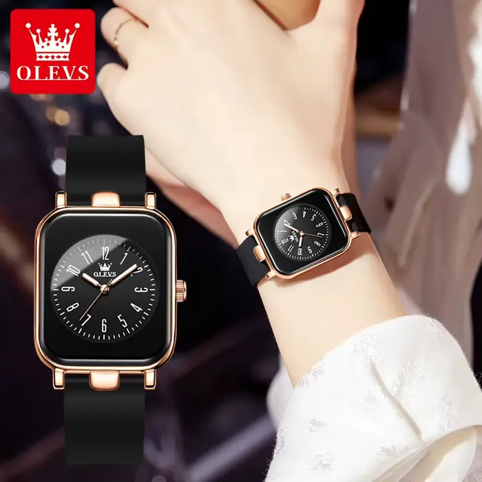 OLEVS 9961 montre à Quartz originale pour femmes bracelet en Silicone montres noir carré cadran numérique étanche dames montre-bracelet cadeaux