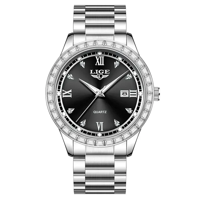 LIGE montre pour femme élégante mode horloge étanche lumineuse en acier inoxydable
