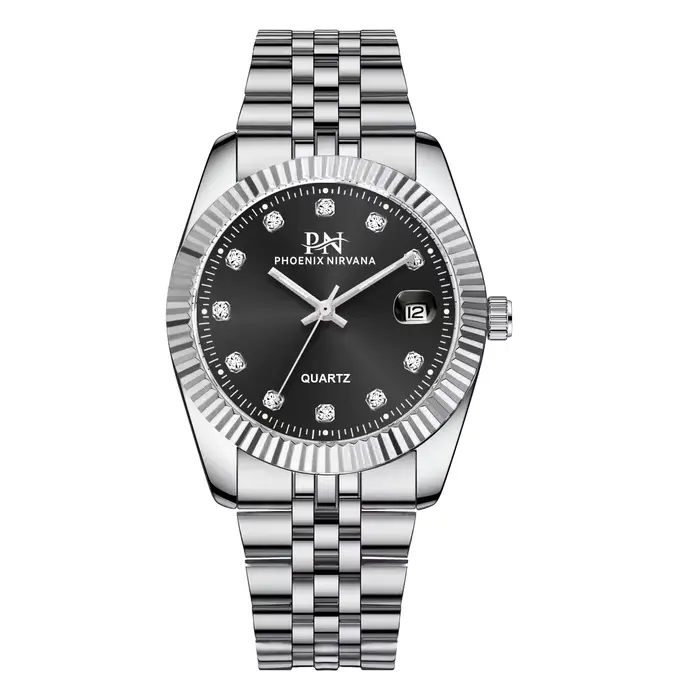 Montre à quartz classique, montre-bracelet unisexe avec bracelet en acier inoxydable, étanche, cadra