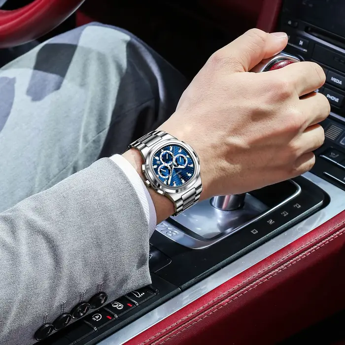POEDAGAR homme d'affaires montre-bracelet Date chronographe étanche lumineux luxe hommes montre en acier inoxydable