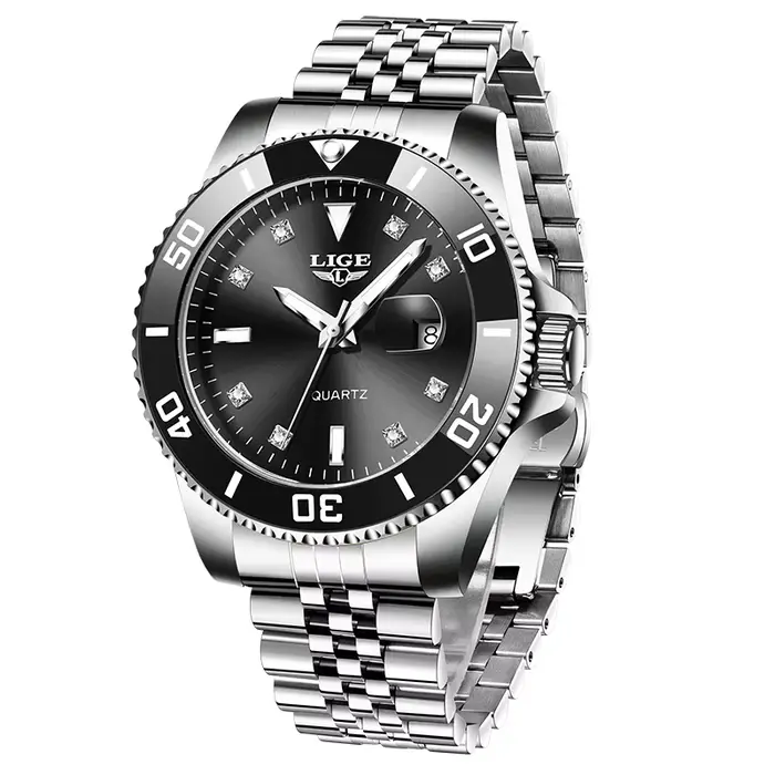 LIGE-Montre à quartz de luxe en acier inoxydable pour homme, marque supérieure, européenne et améric