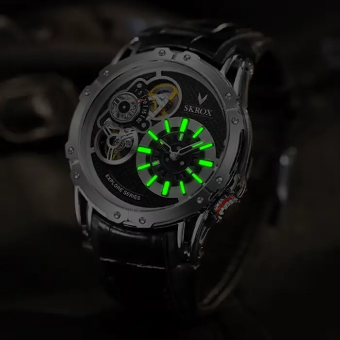 SKROX Style Punk grande taille double mouvements automatique homme montre Tourbillon étanche militaire terrain sport Silicone montres