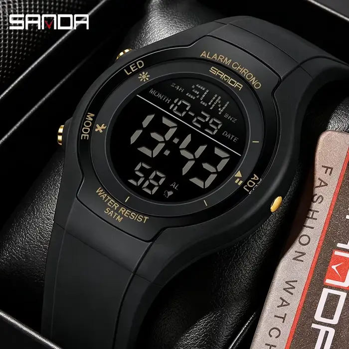 Montre SANDA numérique sportive résistante à l'eau avec affichage LED pour homme et femme occasions spéciales