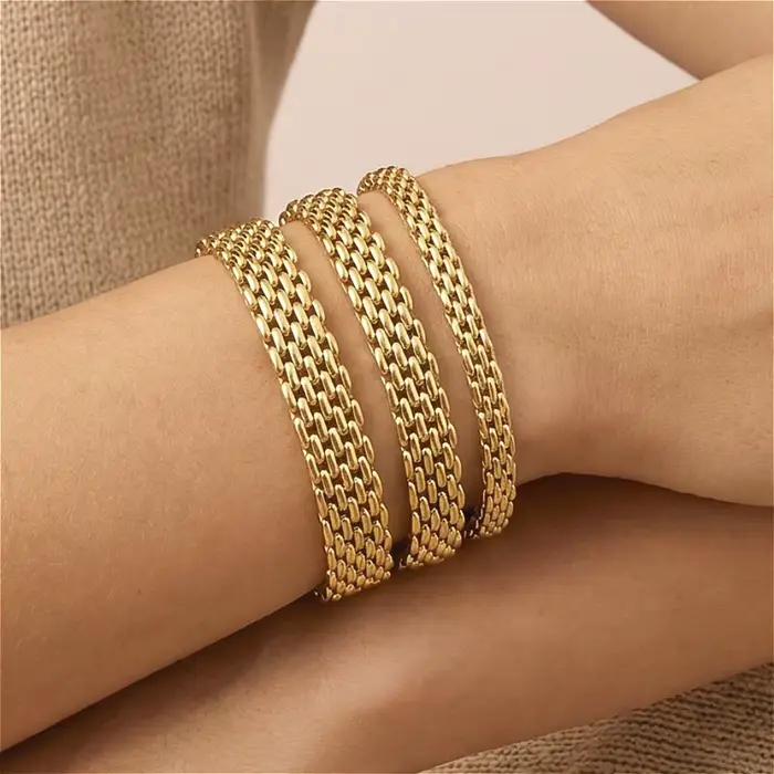 Bracelet chaîne en maille d'acier inoxydable plaqué or 3/6/8 mm pour femme