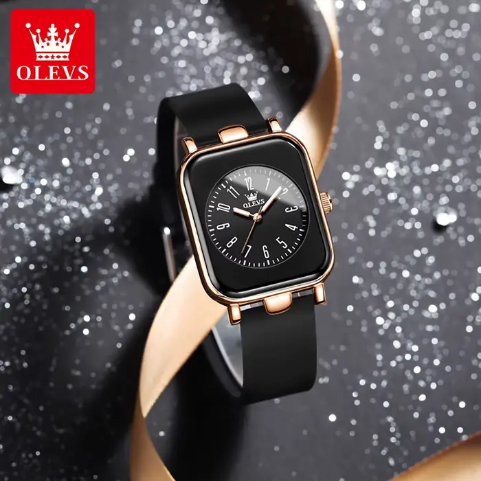 OLEVS 9961 montre à Quartz originale pour femmes bracelet en Silicone montres noir carré cadran numérique étanche dames montre-bracelet cadeaux
