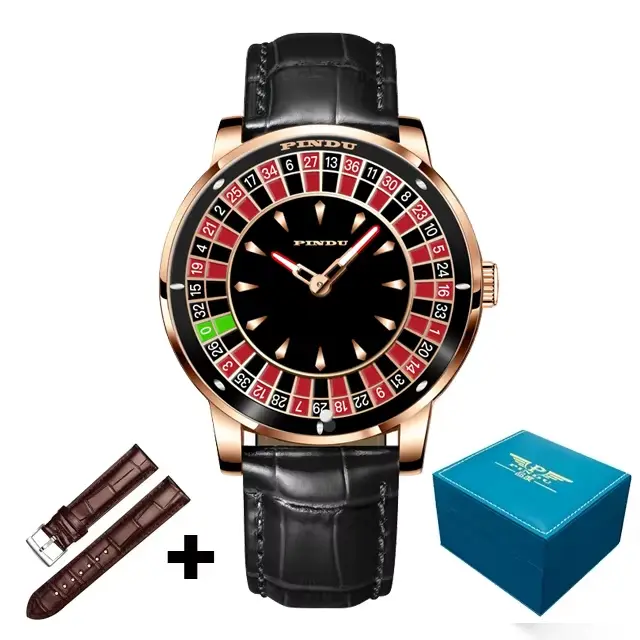 PINDU Design montre mécanique NH35 mouvement chiffres arabes cadran rotatif Roulette montre automati