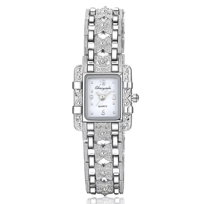 Femmes montre Rectangle cadran argent acier inoxydable cristal montres mode Quartz