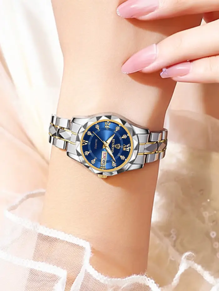 BINBOND 2 pièces/ensemble Couple montres 30M étanche mode diamant saint valentin cadeau en acier inoxydable montre