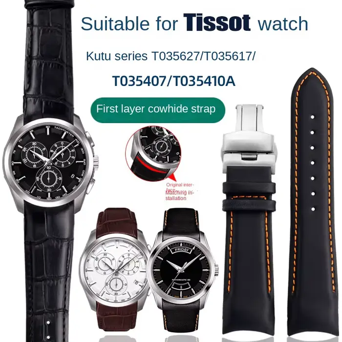Bracelet de montre en cuir véritable pour homme