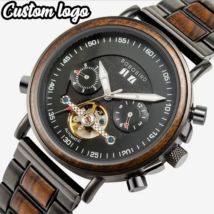 Montre mécanique en bois BOBO Bird étanche pour homme avec ventilation manuelle, cadran lumineux et bracelet en bois pour hommes élégants occasions spéciales