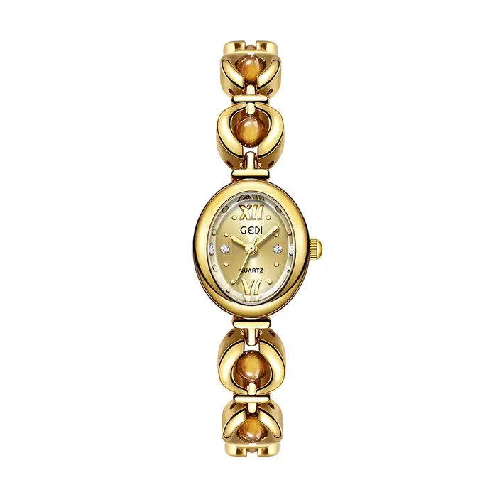 Montre-bracelet Émeraude Style National pour Femme, Luxe Léger, Perles Exquises, Étanche, Montre à Q
