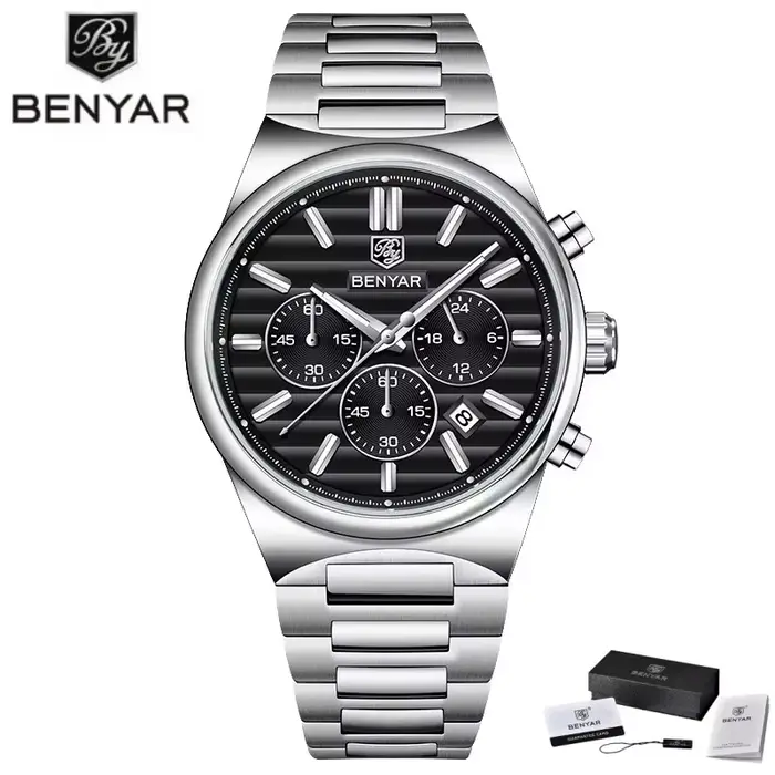 EBNYAR nouveau 5214 chronographe 42mm montre à Quartz en acier inoxydable étanche montres pour homme