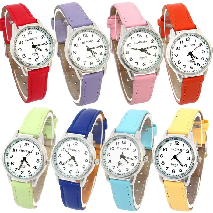 Montre enfant Chaoyada bracelet en cuir décontractée pour filles apprentissage de l'heure montre-bracelet fashion casual pour étudiants occasions spéciales cadeau tendance