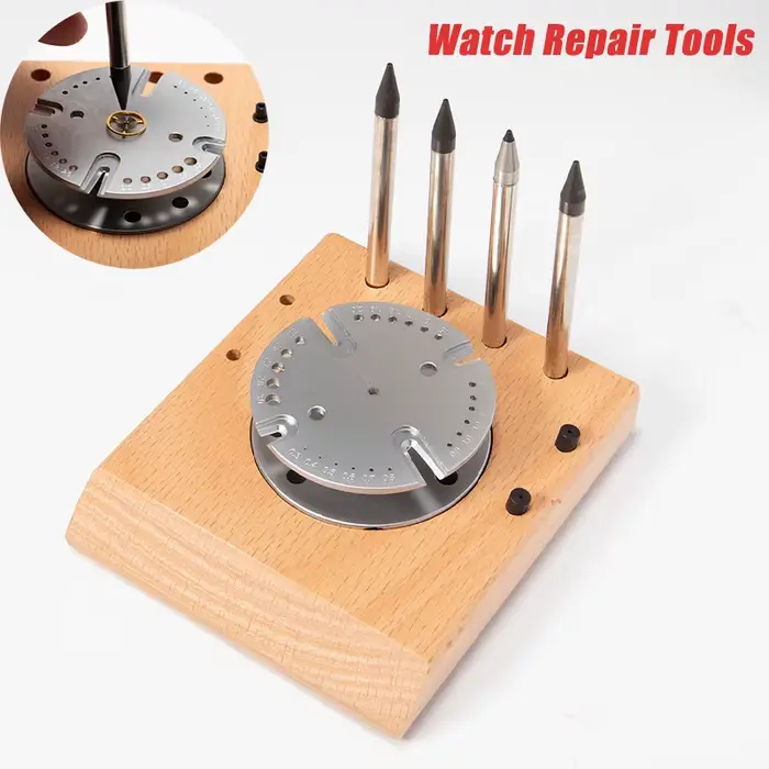 Outil de réparation de montres brun pour horlogers professionnelles et amateurs pour le retrait et installation de l'arbre de balancier de montres usages spéciales