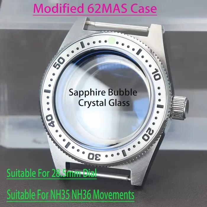 Boîtier de montre de plongée 62MAS 40mm en acier inoxydable avec verre saphir à bulles pour plongeurs et amoureux des belles montres occasions spéciales