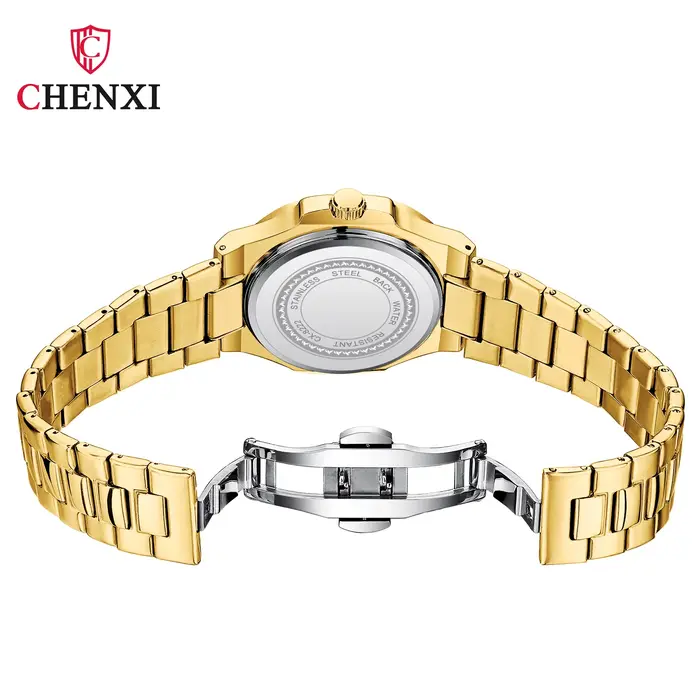 Montre étanche en acier inoxydable doré pour homme