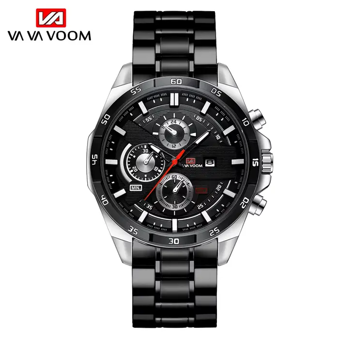 VA VA VOOM-Montre à quartz en acier inoxydable pour homme, grand cadran, série de course originale, 