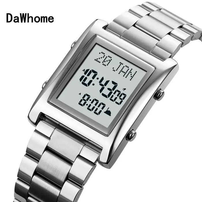 Montre Azan avec boussole Qibla et calendrier Hijri pour homme, montre numérique résistante à l'eau avec fonctionnalités de prière et suivi lunaire
