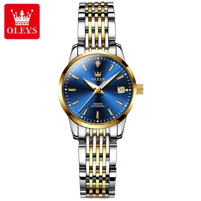 Montre femme automatique Olevs 6635 élégante avec bracelet acier inoxydable et mouvement mécanique pour diverses occasions