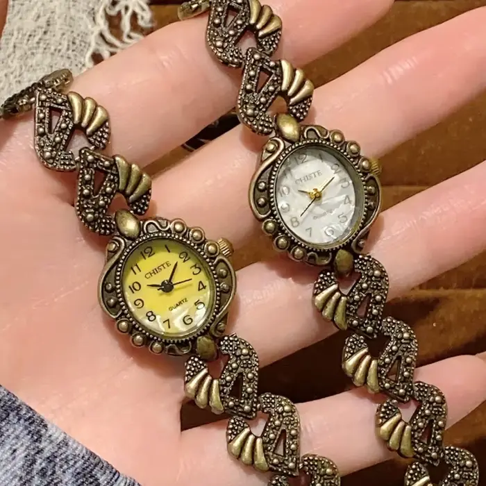 Montre à Quartz analogique en or Vintage chiffres arabes exquises cadran Montre-bracelet dames montres pour femmes