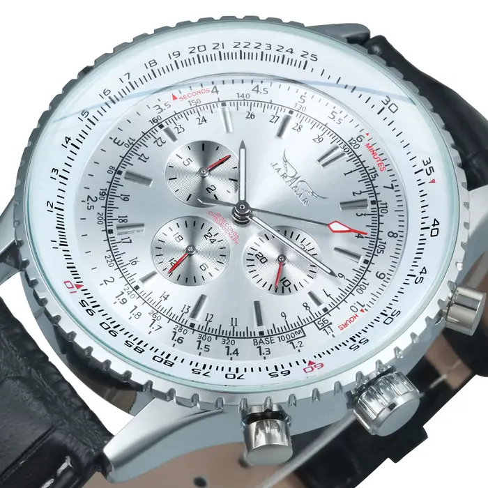 JARAGAR pilote sport montre automatique pour hommes militaire multifonction montres mécaniques haut de gamme luxe bracelet en cuir horloge