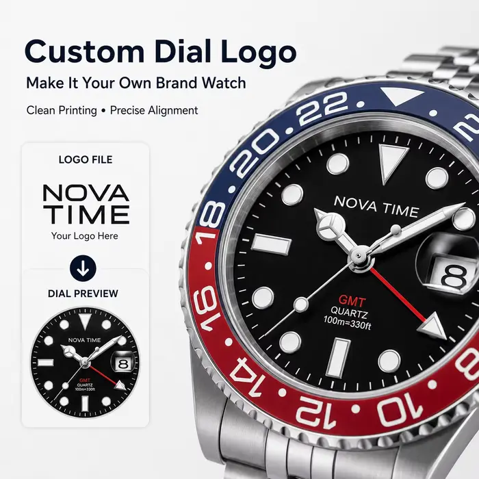 Montre GMT avec logo de marque personnalisé pour hommes