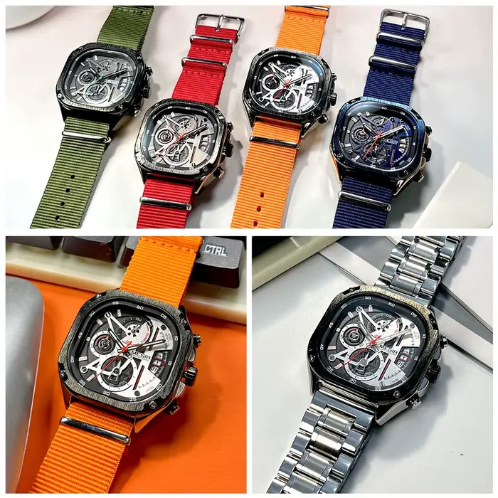 MEGIR – montre à Quartz chronographe Orange pour hommes