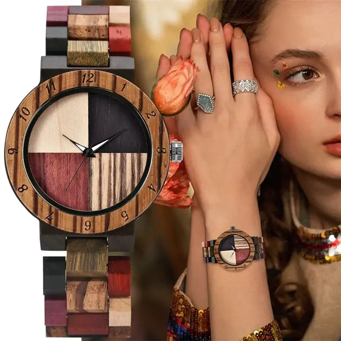 Montre en bois unique pour femme, document de mode, tendance de la rue, accessoires de festival, mei