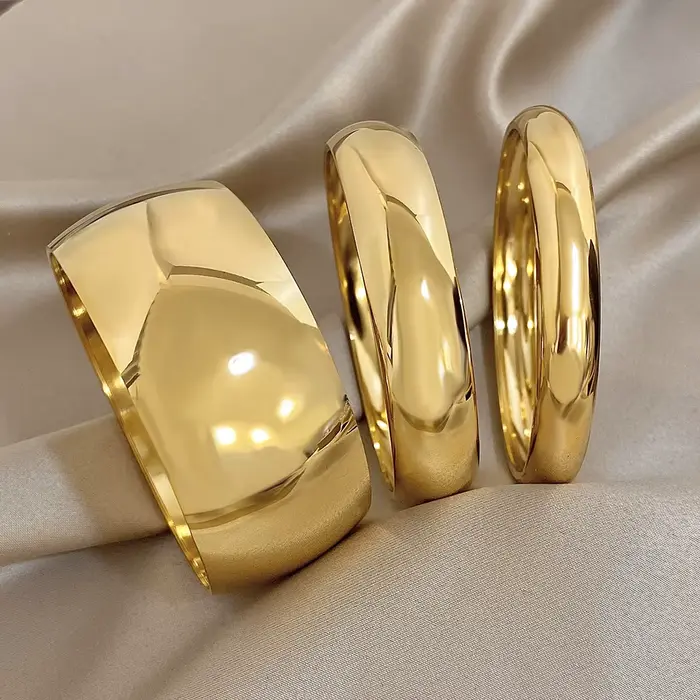 Bracelet en acier inoxydable plaqué or brillant pour femmes et hommes