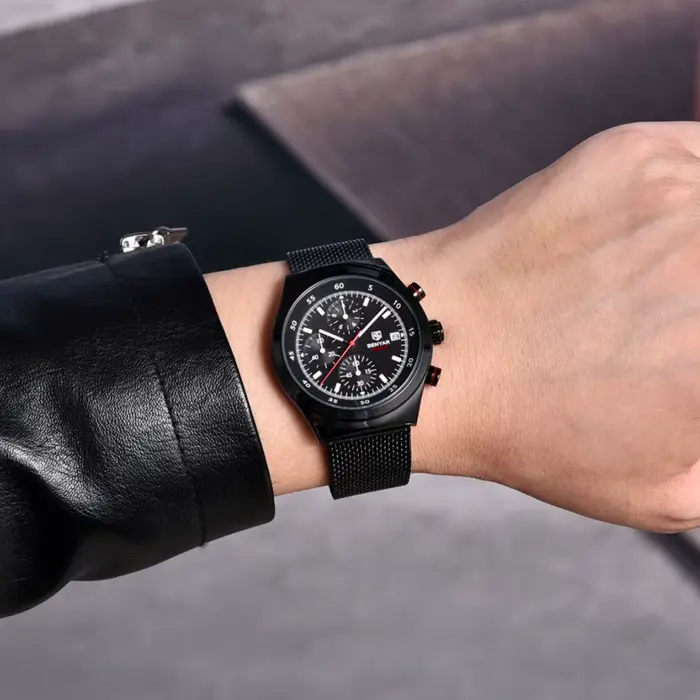 Montre BENYAR 5200 Quartz élégante avec chronographe et calendrier complet pour hommes d'affaires et occasions spéciales