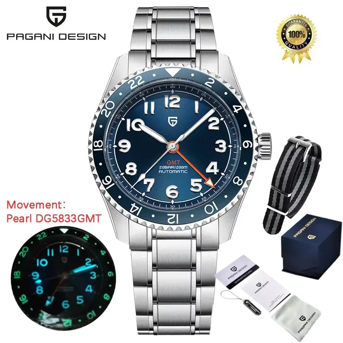Montre Pagani Design 2026 nouvelle collection Top PD1784 Pearl DG5833 GMT, étanche 200M, automatique