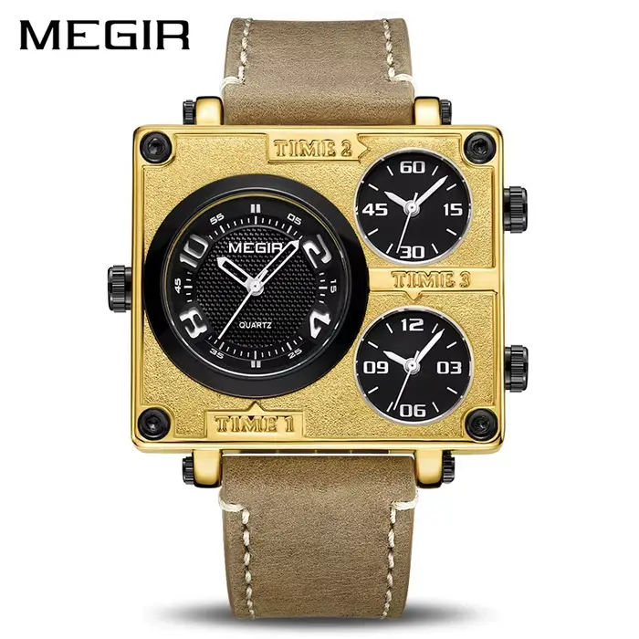 MEGIR – montre de luxe pour hommes, cadran carré, en acier inoxydable, étanche, lumineux, date autom