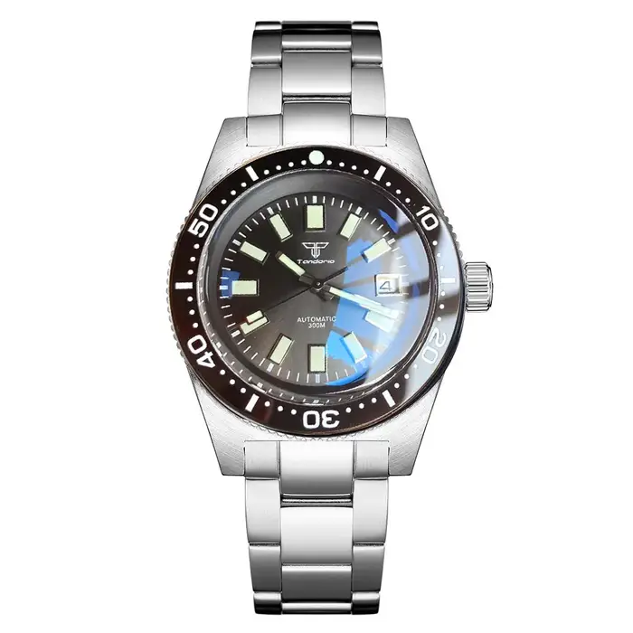 Tandorio 41mm 62MAS 30ATM cadran noir/gris/bleu automatique PT5000/Miyota 8215 montre de plongée pour hommes AR dôme verre saphir lumineux