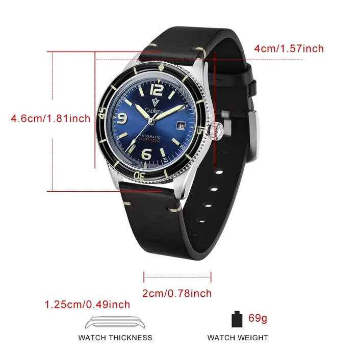 Montre Cadisen 2026 Automatique avec Boucle à Crochet Cuir Véritable Élégante pour Hommes Occasions Spéciales Résistante à L'eau