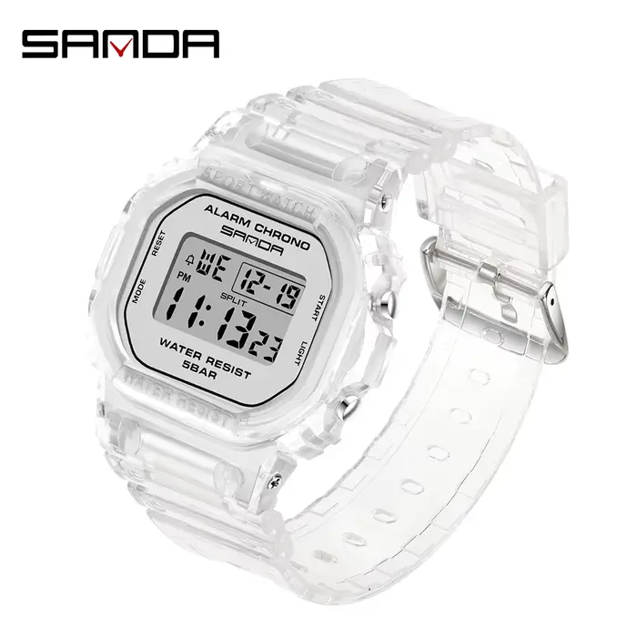 SANDA-Montre de sport de style G pour femme, transparente, LED, horloge numérique, choc, étanche, él